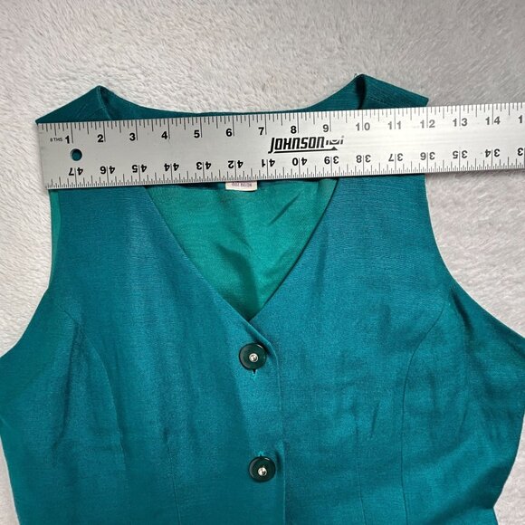 Sake Womens Teal Sleeveless Button-Front Mini Dress Size 4P Linen Blend V-Neck - Picture 6 of 10